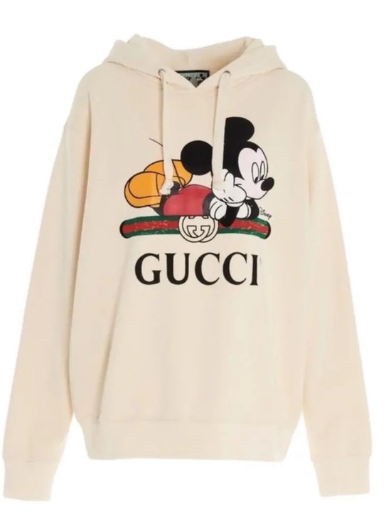 Gucci Other - Gucci Cream Hoodie with Mickey Graphic and Red-Green Stripe - Men
